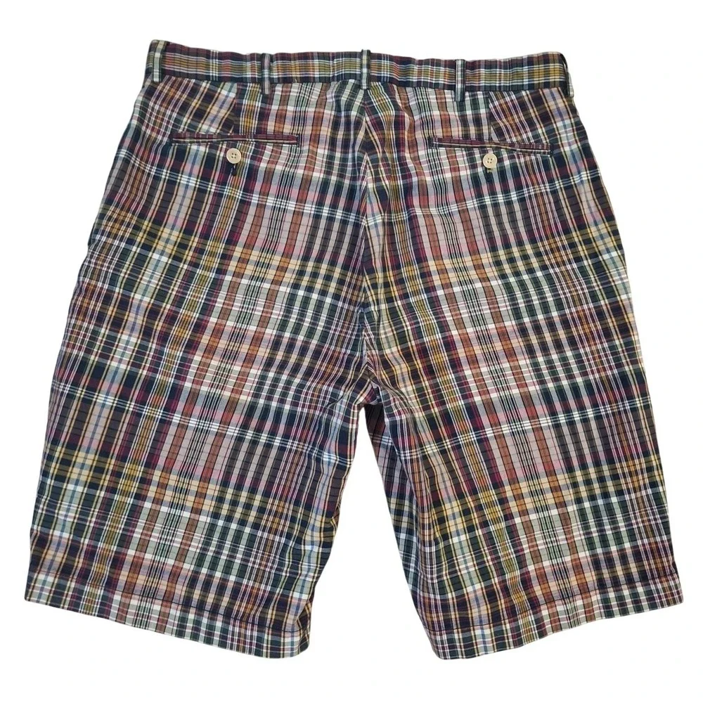 Polo Ralph Lauren Mens Plaid‎ Shorts Size 36 Multicolor Cotton Madras Flat Front